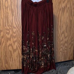 Red and Gold A-line Maxi Skirt with Pleats
